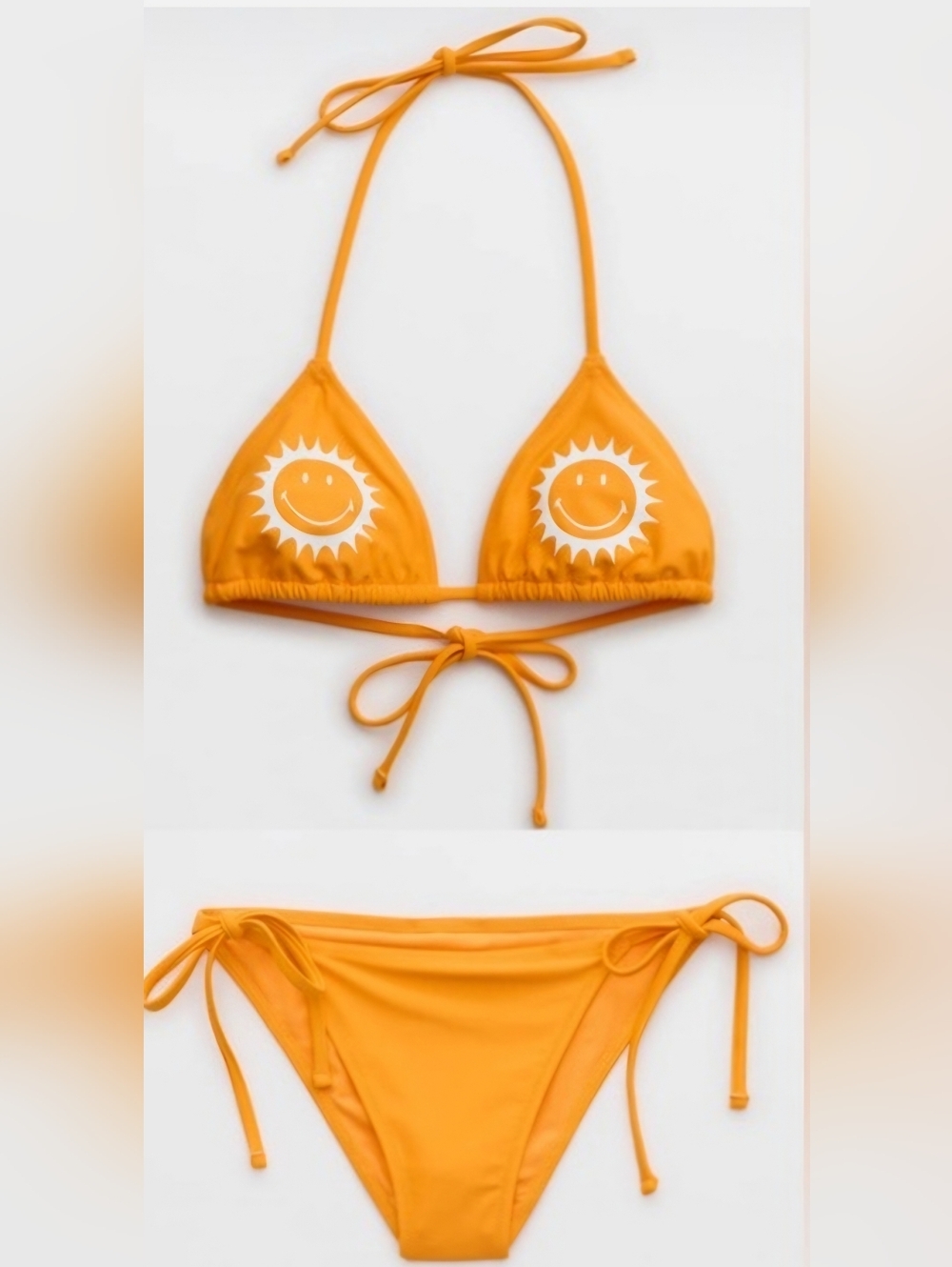 NWT Aerie 2 SET Smiley String Triangle Top + Cheekiest Bottom Orange